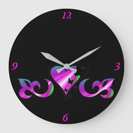 Rainbow Heart Lily and Butterfly Große Wanduhr (Vorderseite)