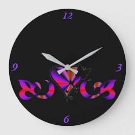 Rainbow Heart Lily and Butterfly Große Wanduhr