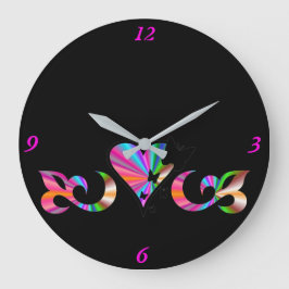 Rainbow Heart Lily and Butterfly Große Wanduhr