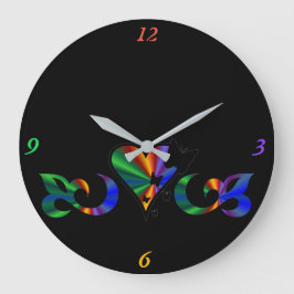 Rainbow Heart Lily and Butterfly Große Wanduhr