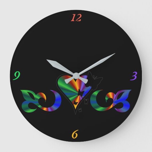 Rainbow Heart Lily and Butterfly Große Wanduhr (Vorderseite)