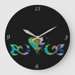 Rainbow Heart Lily and Butterfly Große Wanduhr