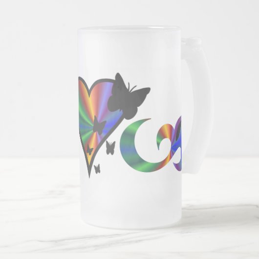 Rainbow Heart Lily and Butterfly Mattglas Bierglas (VorderseiteRechts)