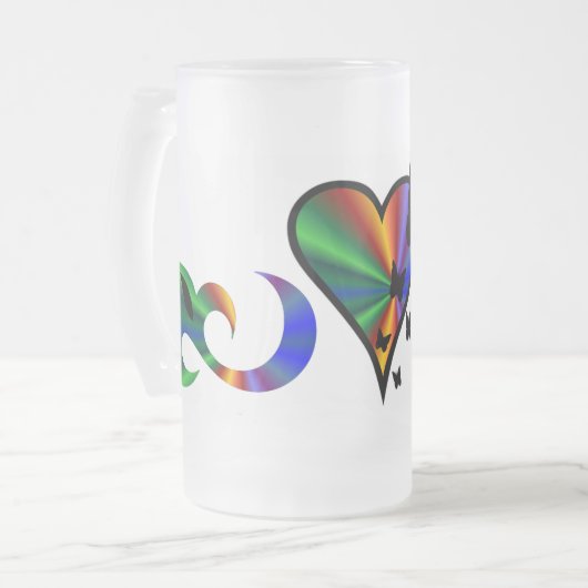Rainbow Heart Lily and Butterfly Mattglas Bierglas (Vorderseite Links)