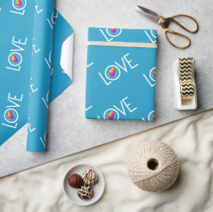 Rainbow Heart Love Blue Geschenkpapier