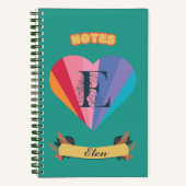 Rainbow Heart Notebook - Personalisierte Initial E Notizblock (Vorderseite)