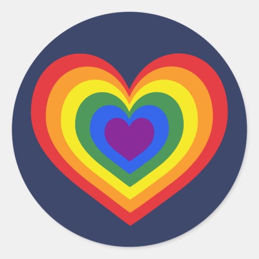 Rainbow Heart on Navy Blue Runder Aufkleber (Vorderseite)