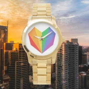 Rainbow Heart Oversified Gold Bracelet Watch Armbanduhr
