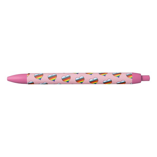 Rainbow Heart Pattern Black Ink Pen Kugelschreiber (Vorderseite)