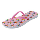 Rainbow Heart Pattern Flip Flops Badesandalen (Schrägansicht)