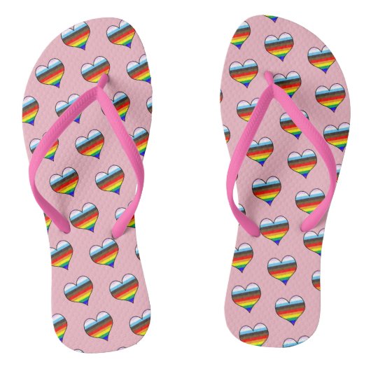 Rainbow Heart Pattern Flip Flops Badesandalen (Fußbett)