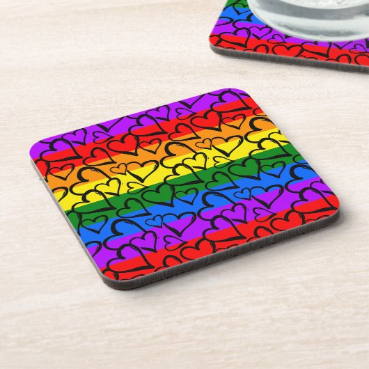 Rainbow Heart Pattern Getränkeuntersetzer (Linke Seite)