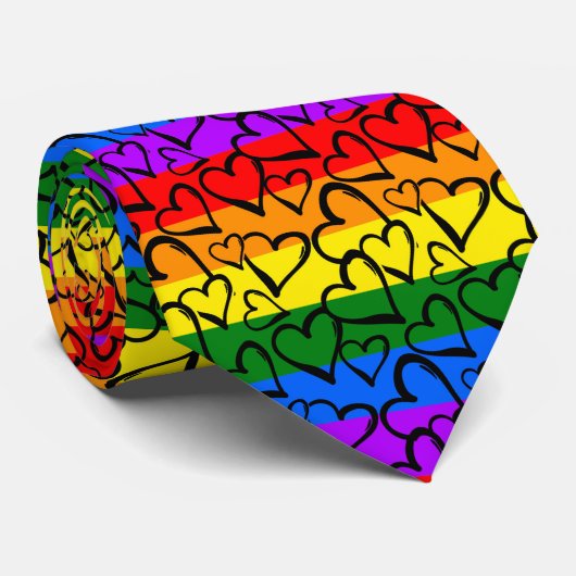 Rainbow Heart Pattern Krawatte (Gerollt)