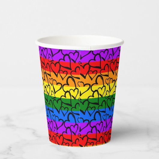 Rainbow Heart Pattern Pappbecher (Rechts)