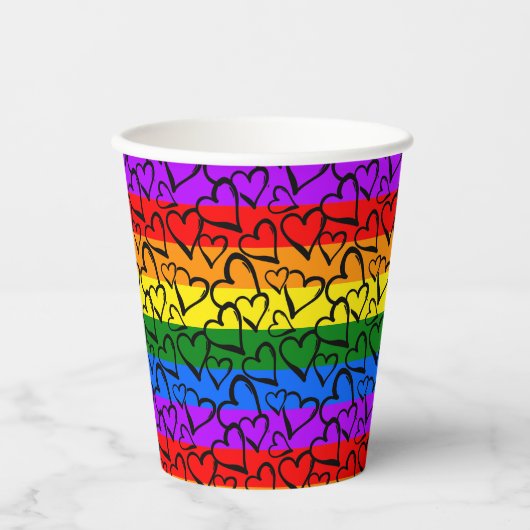 Rainbow Heart Pattern Pappbecher (Vorderseite)