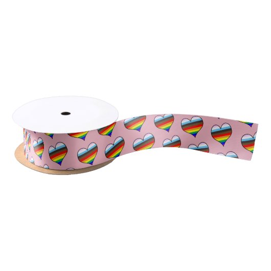 Rainbow Heart Pattern Satin Ribbon Satinband (Spule)