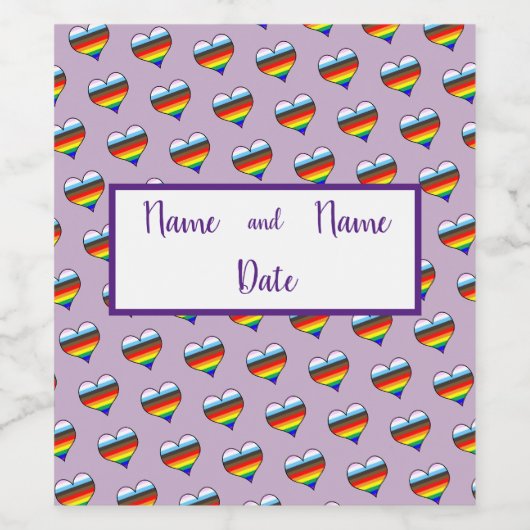 Rainbow Heart Pattern Weinetikett (Einzelnes Label)