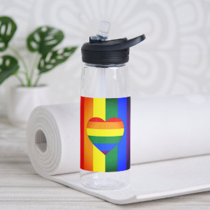 Rainbow Heart & Pride Rainbow Flag, LGBT Community Trinkflasche