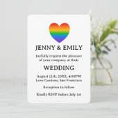 Rainbow Heart Proud Gay Lesbian Wedding Einladung (Stehend Vorderseite)