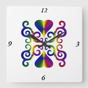 Rainbow Heart Quadratische Wanduhr