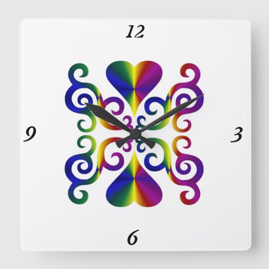Rainbow Heart Quadratische Wanduhr (Vorderseite)