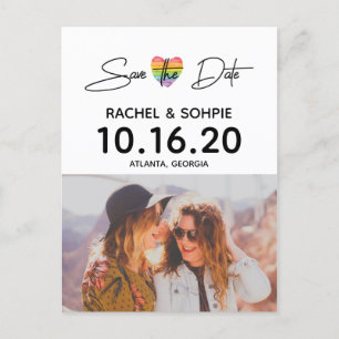 Rainbow Heart Save the Date Ankündigungspostkarte