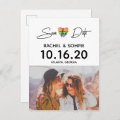 Rainbow Heart Save the Date Ankündigungspostkarte (Vorne/Hinten)