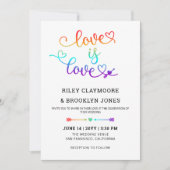 Rainbow Heart Script Liebe is Liebe LGBT Wedding Einladung (Vorderseite)