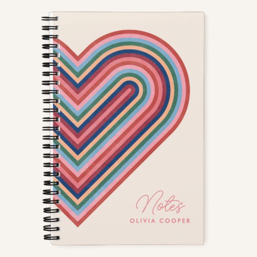 Rainbow Heart Spiral Notebook - Lachs Pink Notizblock (Vorderseite)