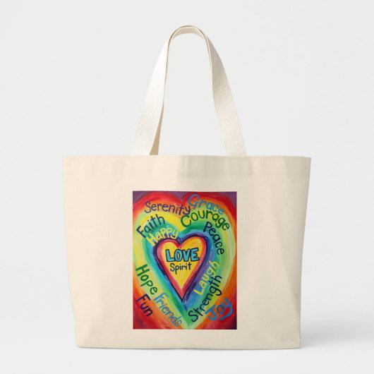 Rainbow Heart Spirit Words Bag Jumbo Stoffbeutel (Vorne)