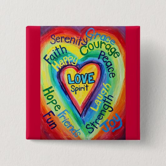 Rainbow Heart Spirit Words Button (Vorderseite)