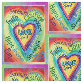 Rainbow Heart Spirit Words Fabric Art Material Stoff (Nahaufnahme)
