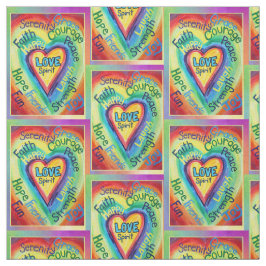 Rainbow Heart Spirit Words Fabric Art Material Stoff