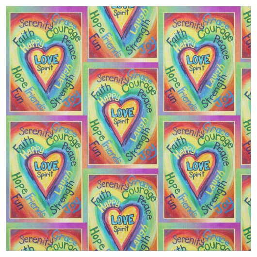 Rainbow Heart Spirit Words Fabric Art Material Stoff (Muster)
