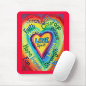 Rainbow Heart Spirit Words Mousepad (Mit Mouse)