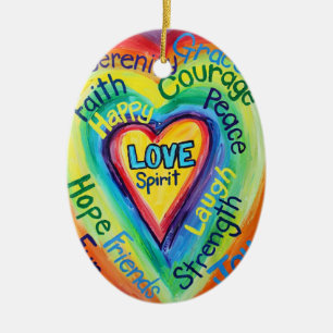 Rainbow Heart Spirit Words Ornament