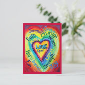 Rainbow Heart Spirit Words Postcard Postkarte (Stehend Vorderseite)