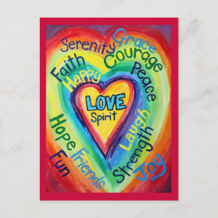 Rainbow Heart Spirit Words Postcard Postkarte