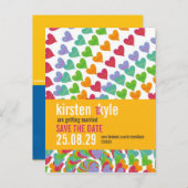 Rainbow Heart Sprinkles Save the Date Postkarte (Vorne/Hinten)