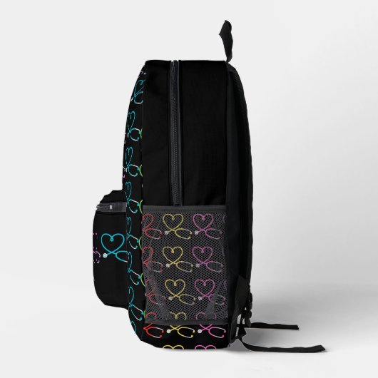 Rainbow Heart Stethoscope Monogram Bedruckter Rucksack (Rechts)