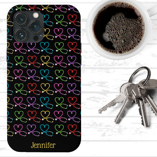 Rainbow Heart Stethoscope Monogram Case-Mate iPhone Hülle