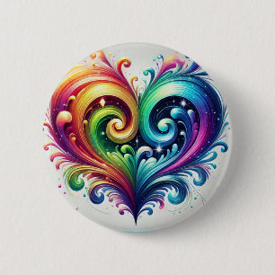 Rainbow Heart Swirving Bright Colors Button
