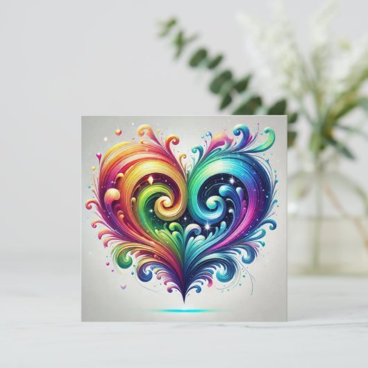 Rainbow Heart Swirving Bright Colors Dankeskarte (Stehend Vorderseite)