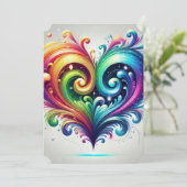 Rainbow Heart Swirving Bright Colors Einladung (Stehend Vorderseite)