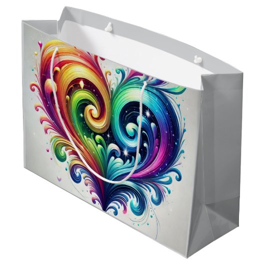 Rainbow Heart Swirving Bright Colors Große Geschenktüte (Rückseite Schrägansicht)