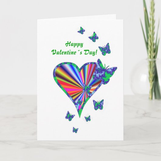 Rainbow Heart und Butterfly Feiertagskarte (Vorderseite)