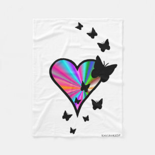 Rainbow Heart und Butterfly Fleecedecke