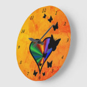 Rainbow Heart und Butterfly Große Wanduhr (Winkel)