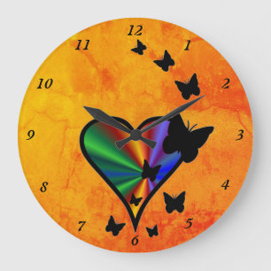 Rainbow Heart und Butterfly Große Wanduhr