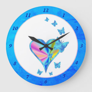 Rainbow Heart und Butterfly Große Wanduhr